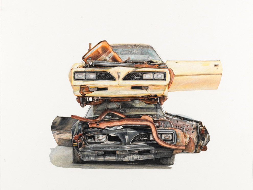 990x743 More Colored Pencil Drawings Of Junkyard Cars By Paul White (New