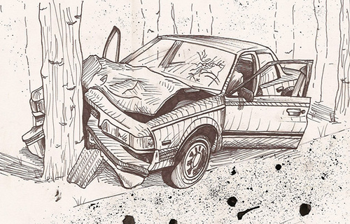 500x320 Car Crash Felt Tip Pen Michael Stacy Art