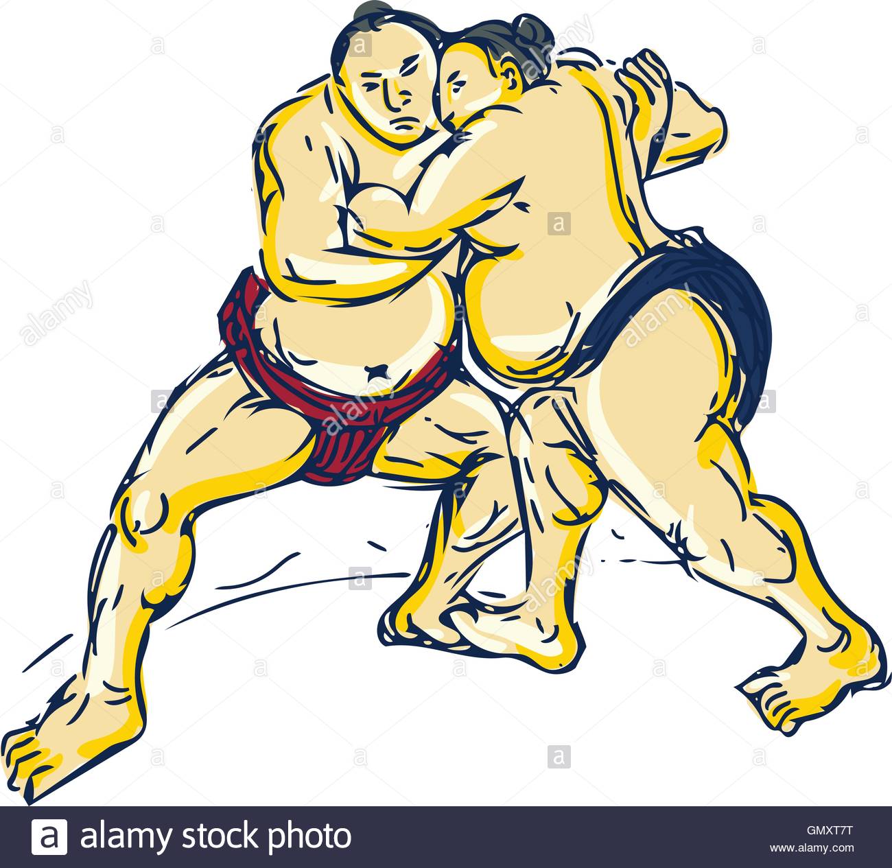 1300x1265 Japanese Sumo Wrestler Wrestling Drawing Stock Vector Art