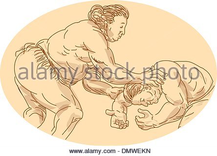 444x320 Japanese Sumo Wrestler Wrestling Drawing Stock Vector Art