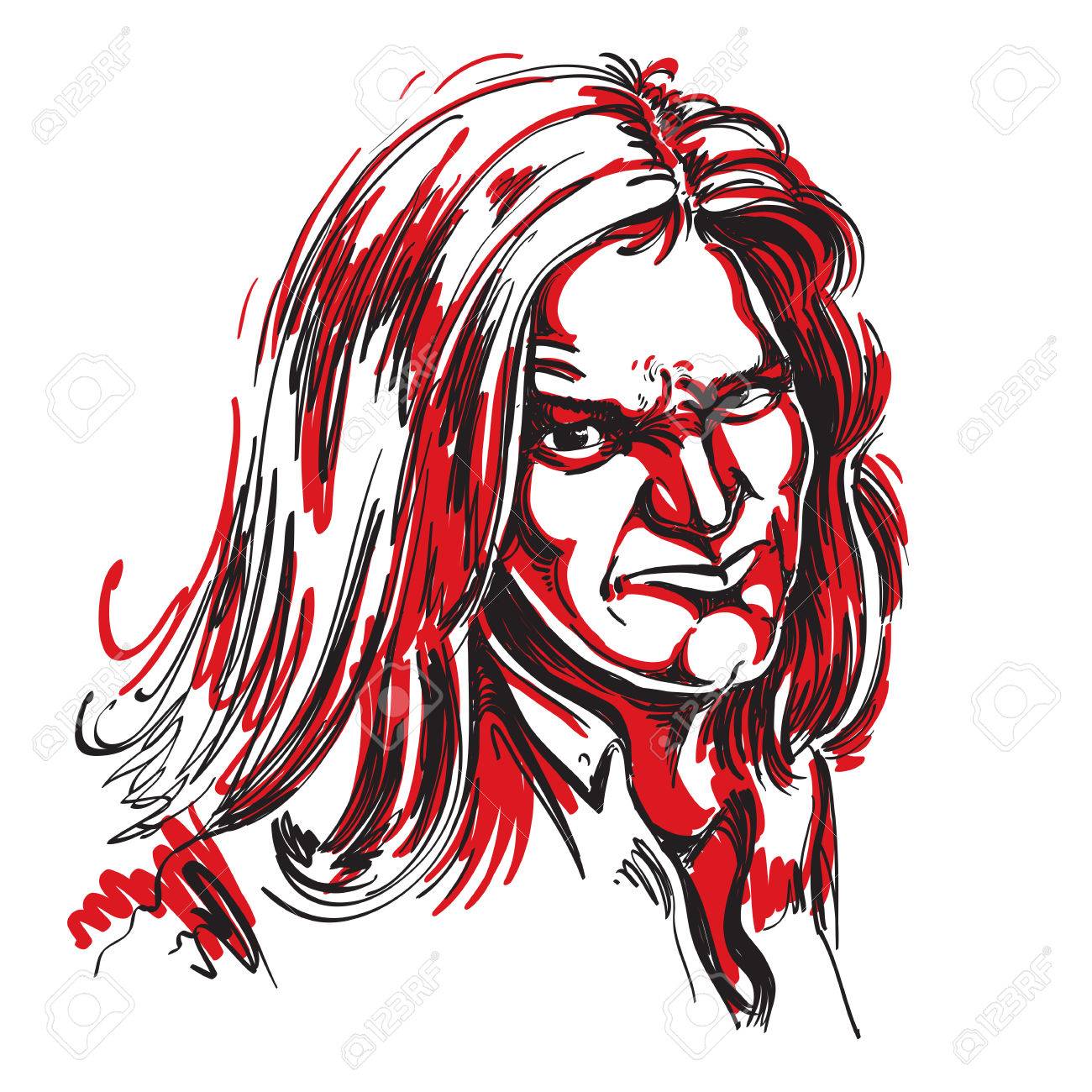 1300x1300 Vector Art Drawing, Portrait Of Nasty Girl With Wrinkles Making