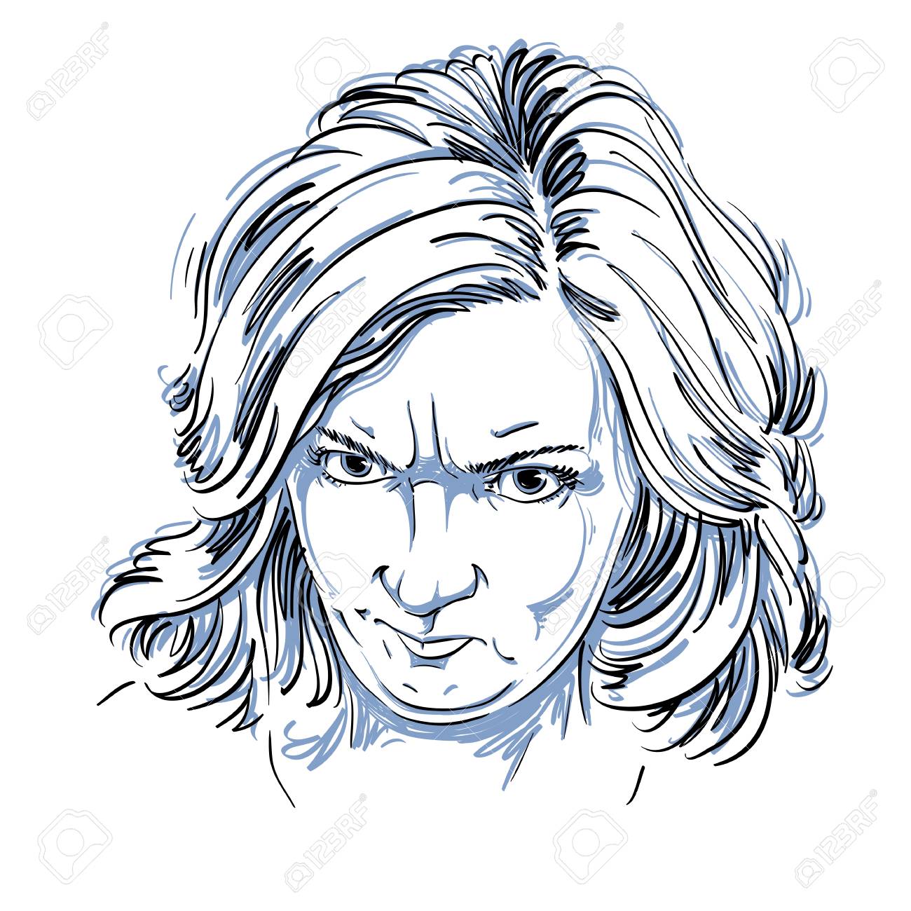 1300x1300 Vector Portrait Of Angry Woman With Wrinkles On Her Forehead