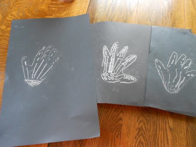 400x300 Black Paper And Chalk, Drawing Own Skeleton Bones Xray Life