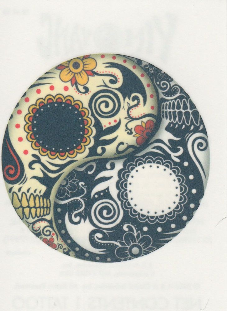 729x1000 Temporary Tattoo Yin Yang Day Of The Dead Skull Made