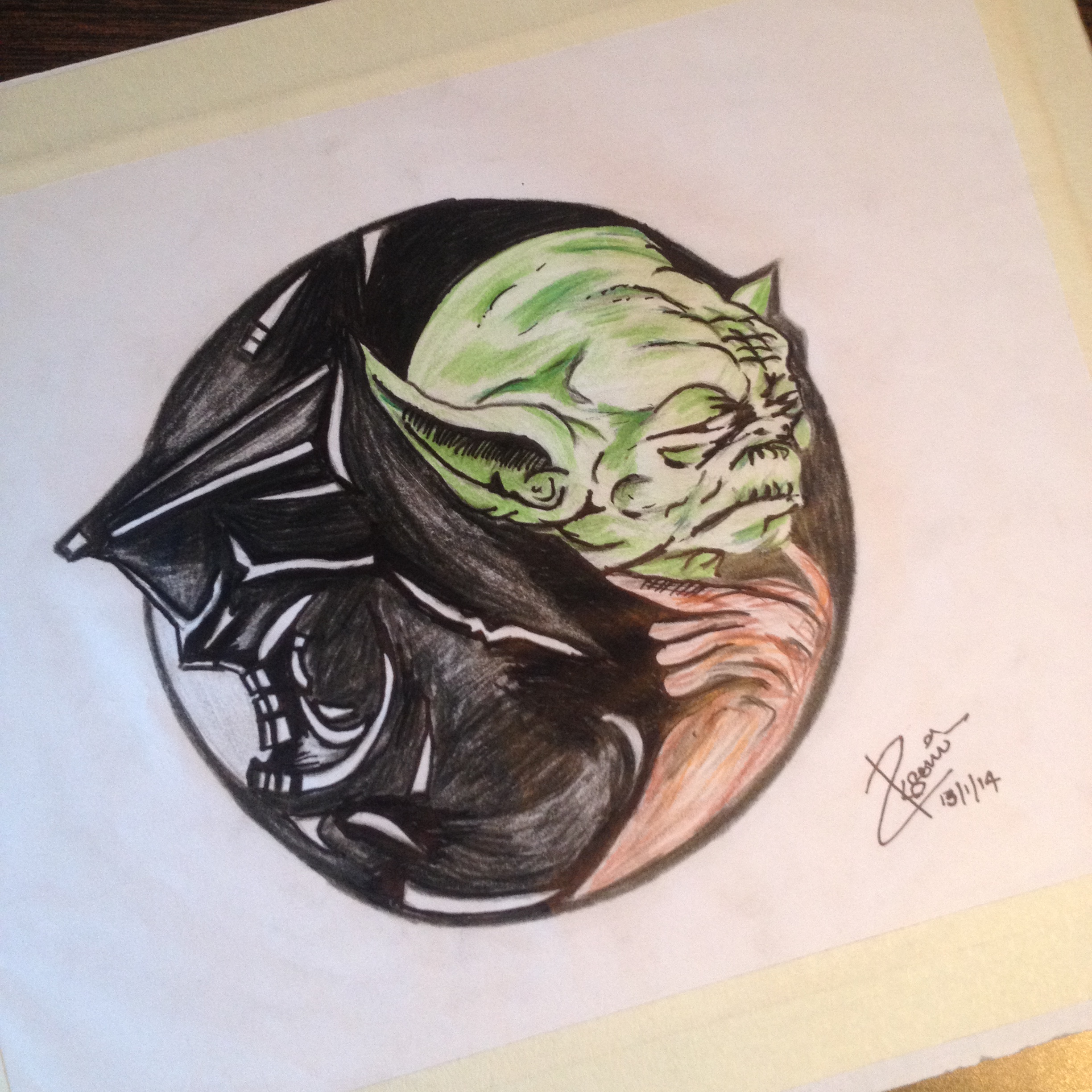 2448x2448 Pen And Color Pencil Sketch Theme Star Wars. Vader V Yoda Star