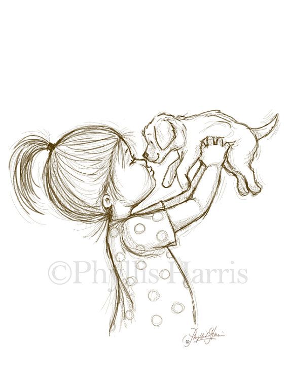 570x738 Sketch Illustration Of A Puppy And Little Boy Or Little Girl