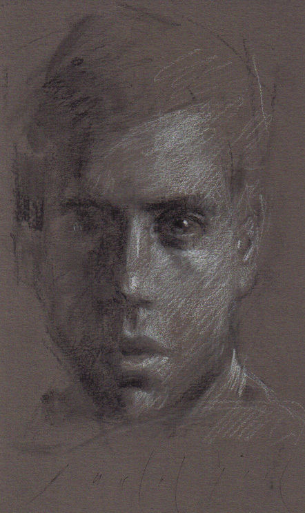 442x744 Male Portrait Young Man Nude Study Original Chalk Charcoal Drawing