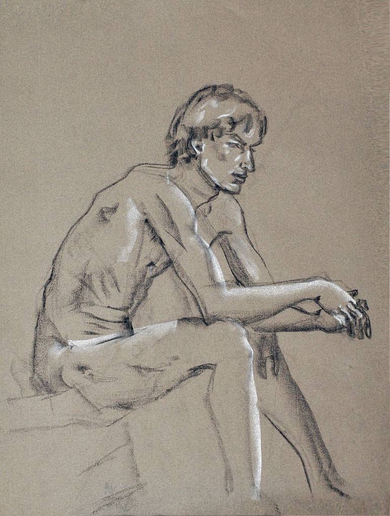 770x1020 Saatchi Art Young Man Seated Drawing By Patsy Granberg