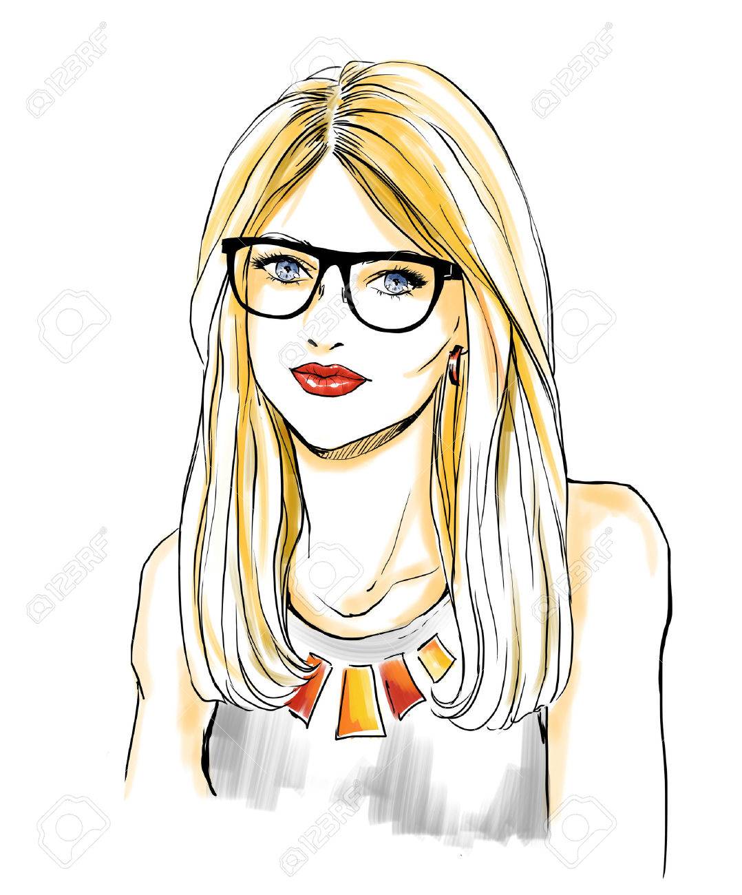 1078x1300 Closeup Portrait Of Beautiful Young Woman In Glasses. Freehand