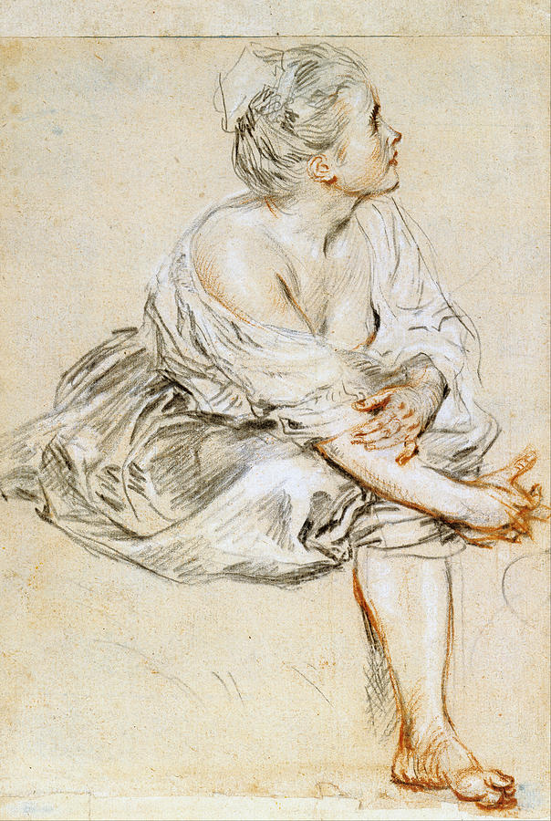 604x900 Seated Young Woman Drawing By Antoine Watteau