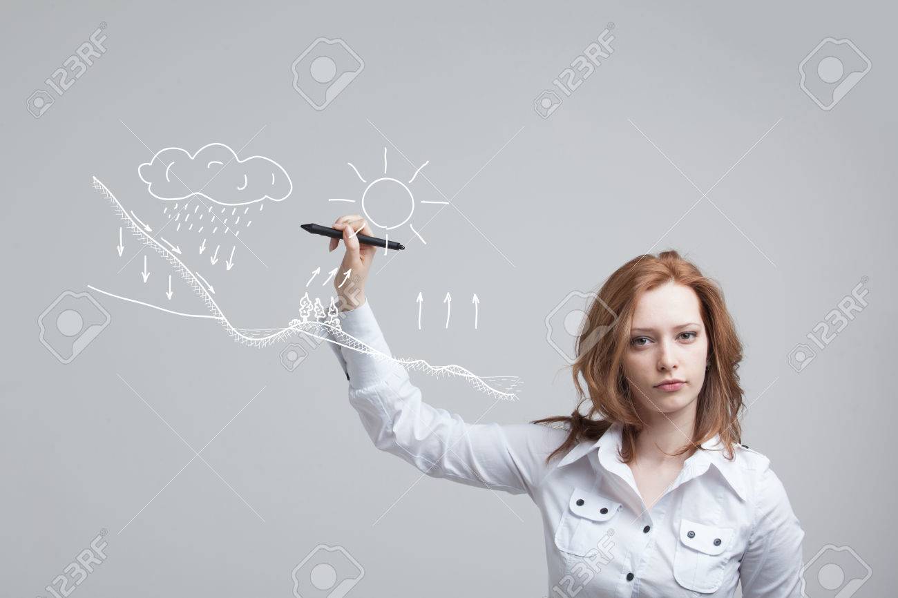 1300x866 Young Woman Drawing Schematic Representation Of The Water Cycle