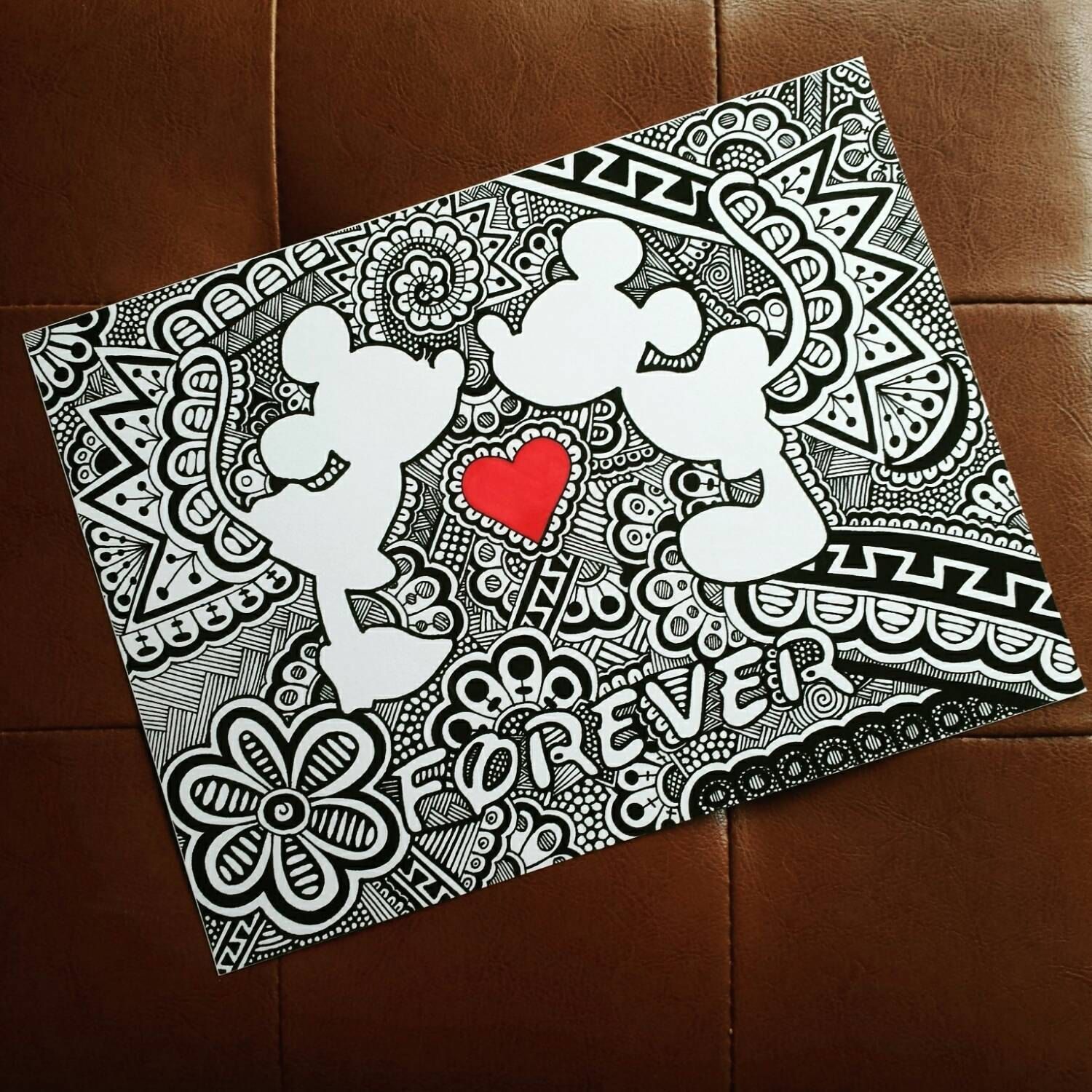 1500x1500 This Is A Print Of An Original Zentangle Drawing Of Mickey