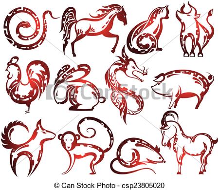 450x390 Chinese Zodiac Signs. Zodiac Signs Vector Illustration