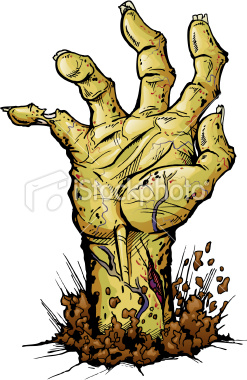 247x380 Zombie Hand Coming Out Of The Ground. 7 Spot Colors Plus Black