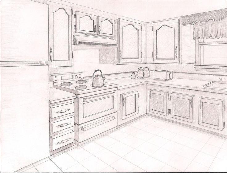 736x563 Living Room Two Point Perspective Drawing Interior Kitchen