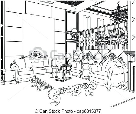 450x376 Living Room Drawings One Point Perspective Interior Drawing Hand