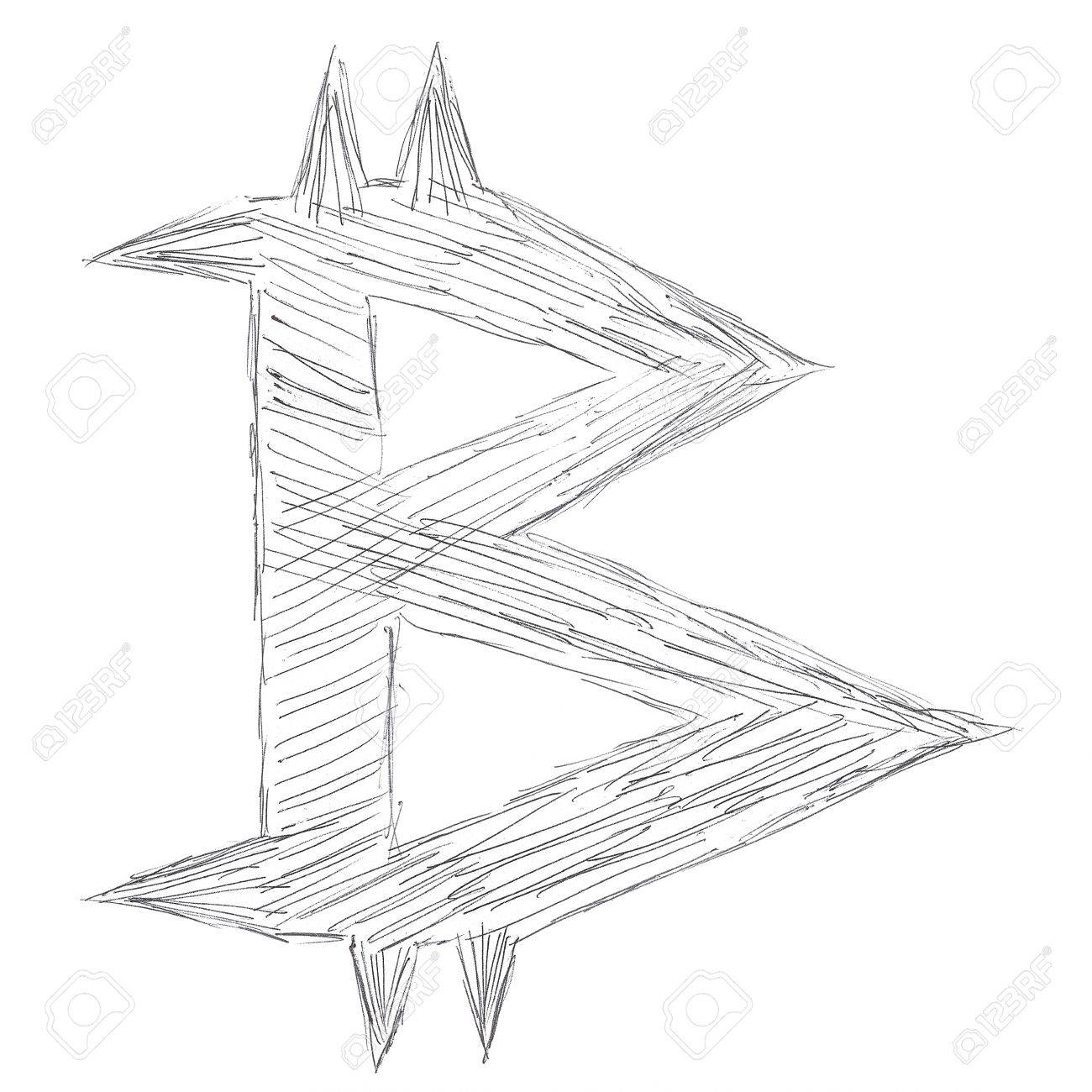 1300x1300 Pointed Bitcoin Symbol, Handmade Drawing Of A Digital