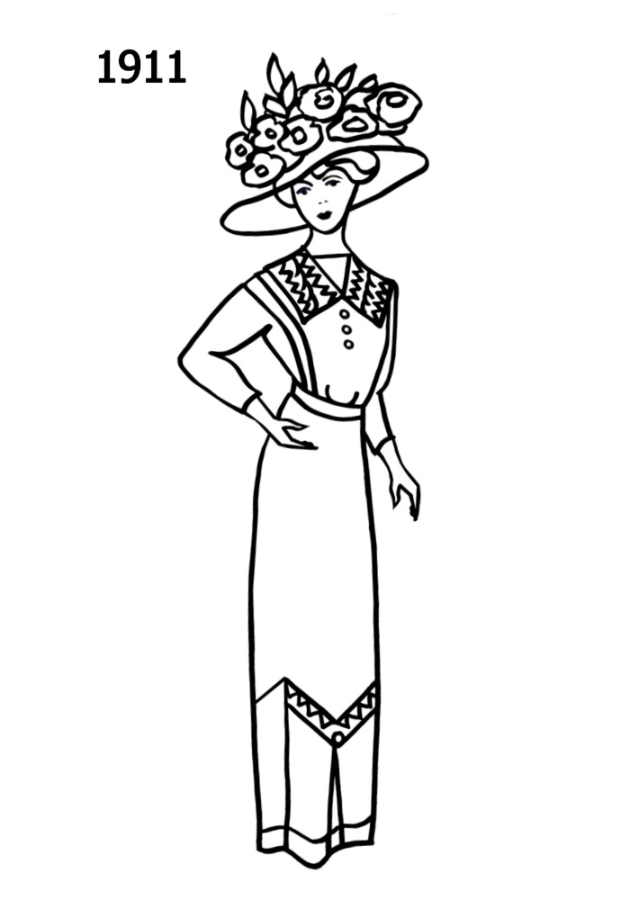 700x1000 Fashion Silhouette Timeline Drawing 1911 Edwardian Era Fashion