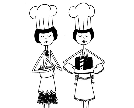 570x459 Bakers Illustration Art Print 1920s Flappers Baking Cooking