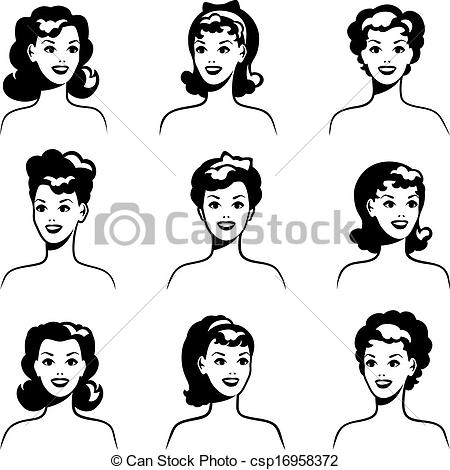 450x470 50s Pin Up Girl Sketch Vectors Illustration Collection