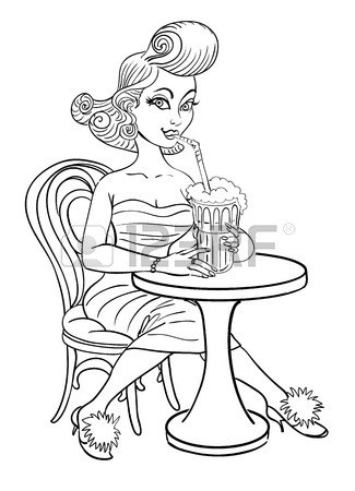 325x450 Cartoon Image Of Pin Up Painting Of A Retro 1950s Woman Drinking