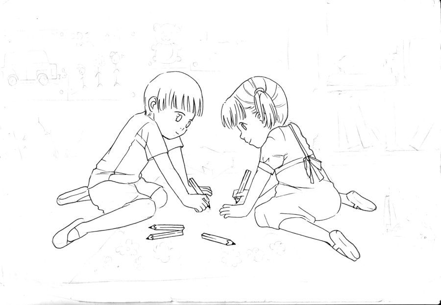 900x622 Two Kids Coloring By Sakuraworld93