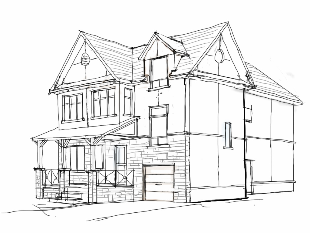 1024x768 2 Storey House Perspective Drawing Sketch Showing Second