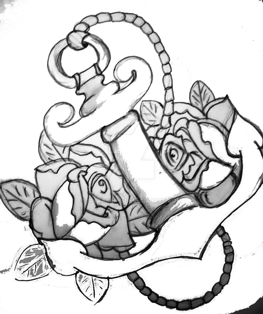 900x1075 Anchor And Roses 2 By Anaasera