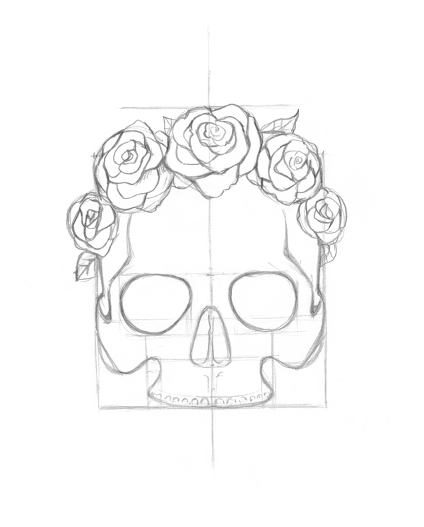 600x745 Use Ink Liners To Create A Skull And Roses Drawing