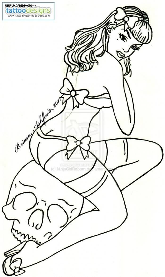 700x1173 Pin Up Girl Line Drawing 30 Awesome Pin Up Girl Tattoos Drawings