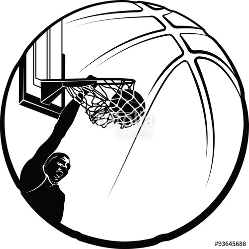 500x500 Black And White Vector Illustration Of A Silhouette Basketball