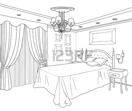 450x376 Bedroom Furniture. Editable Vector Illustration Of An Outline