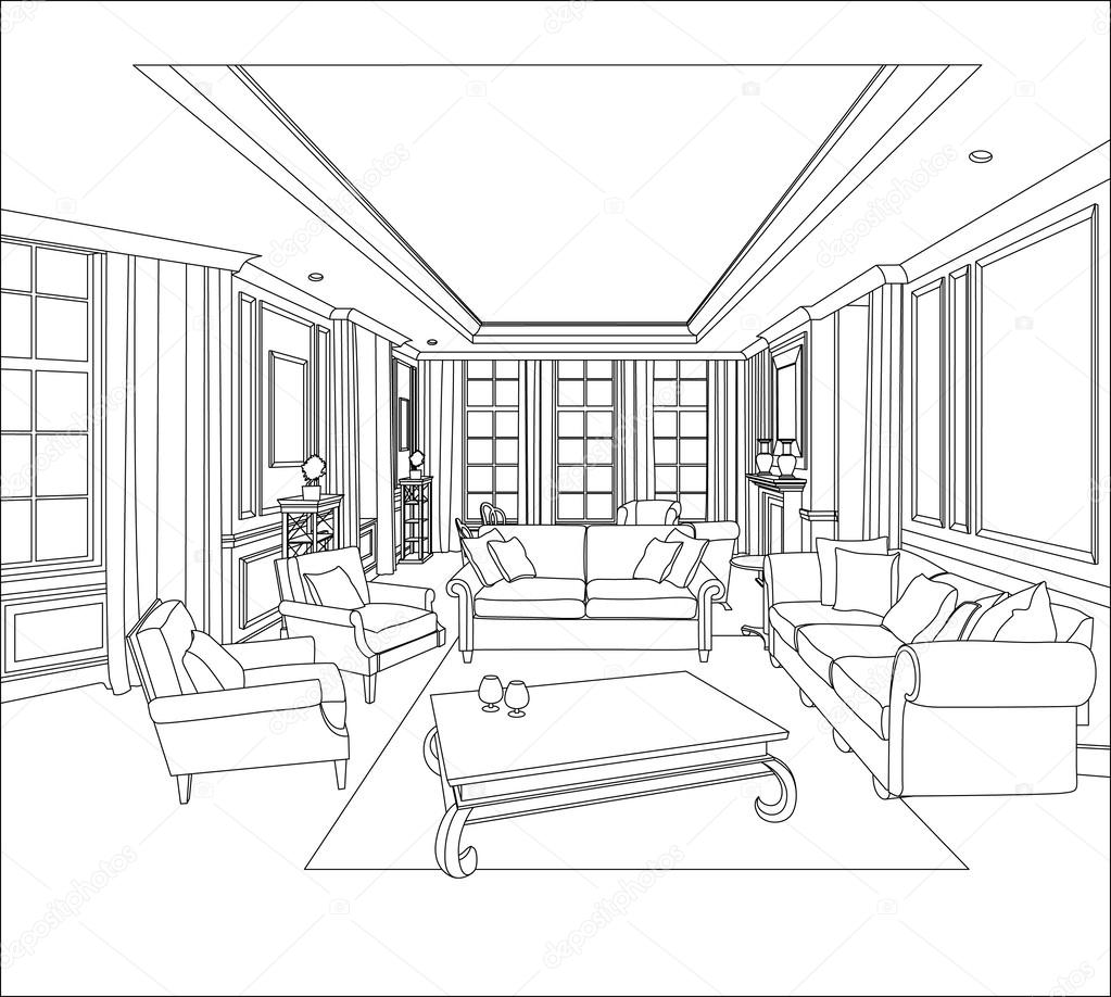 1023x918 3d Graphical Drawing Interior Stock Vector Polina21