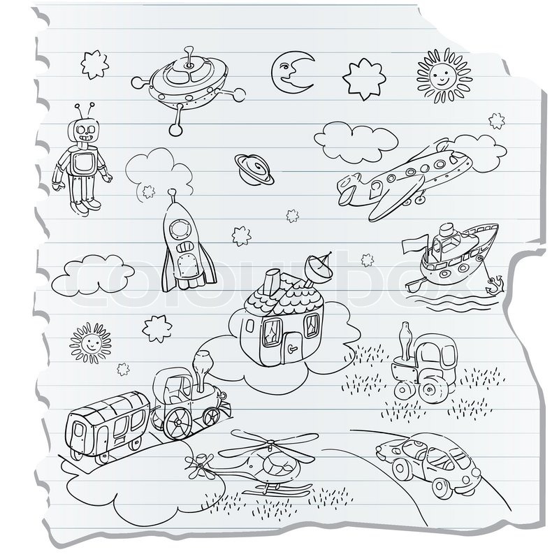 800x800 Science Retro 3d Toys Doodle On A A Notebook Page, Childlike