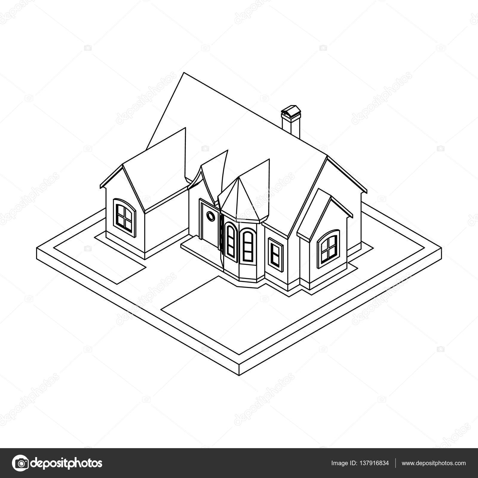 1600x1601 Drawing Of Private House Stock Vector Pleskach