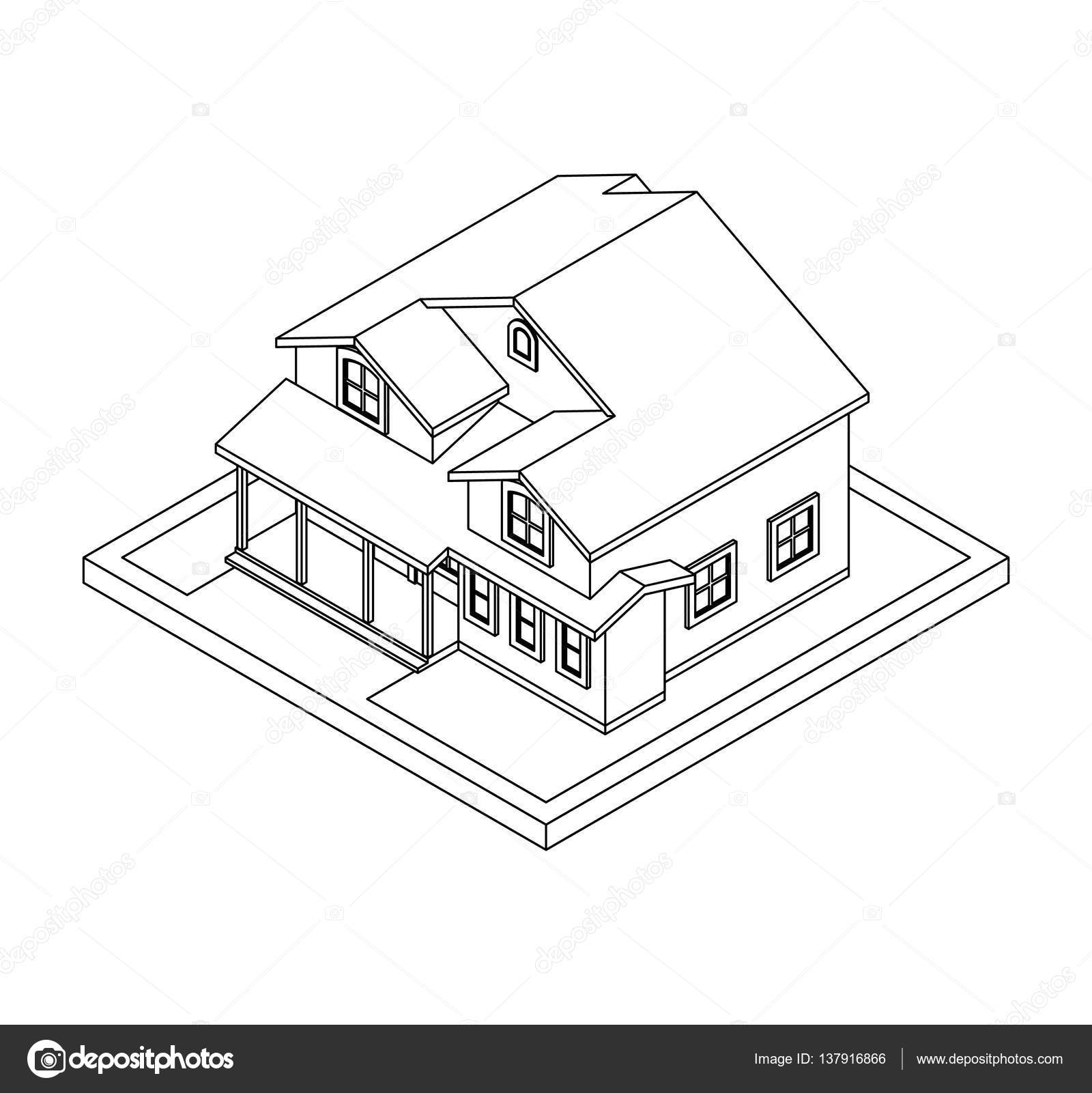1600x1601 Drawing Of Private House Stock Vector Pleskach
