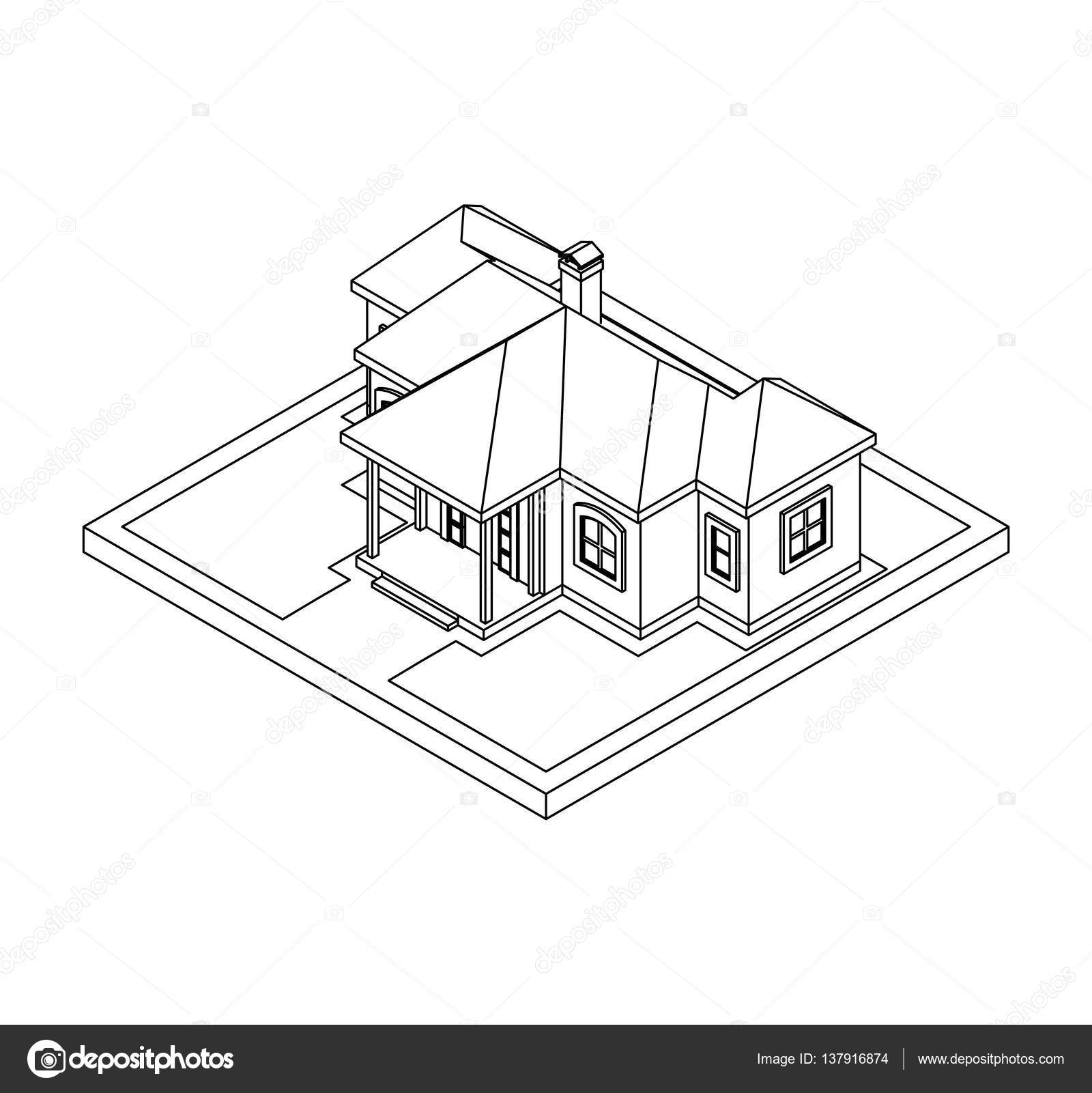 1600x1601 Drawing Of Private House Stock Vector Pleskach