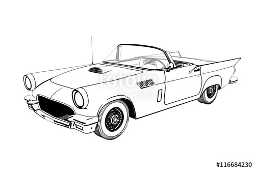 500x334 Retor Car Sketch. 3d Illustration. Stock Photo And Royalty Free