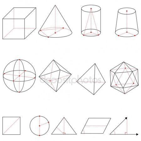 450x450 Geometry. Cube, Pyramid, Cone, Cylinder, Sphere Stock Vector