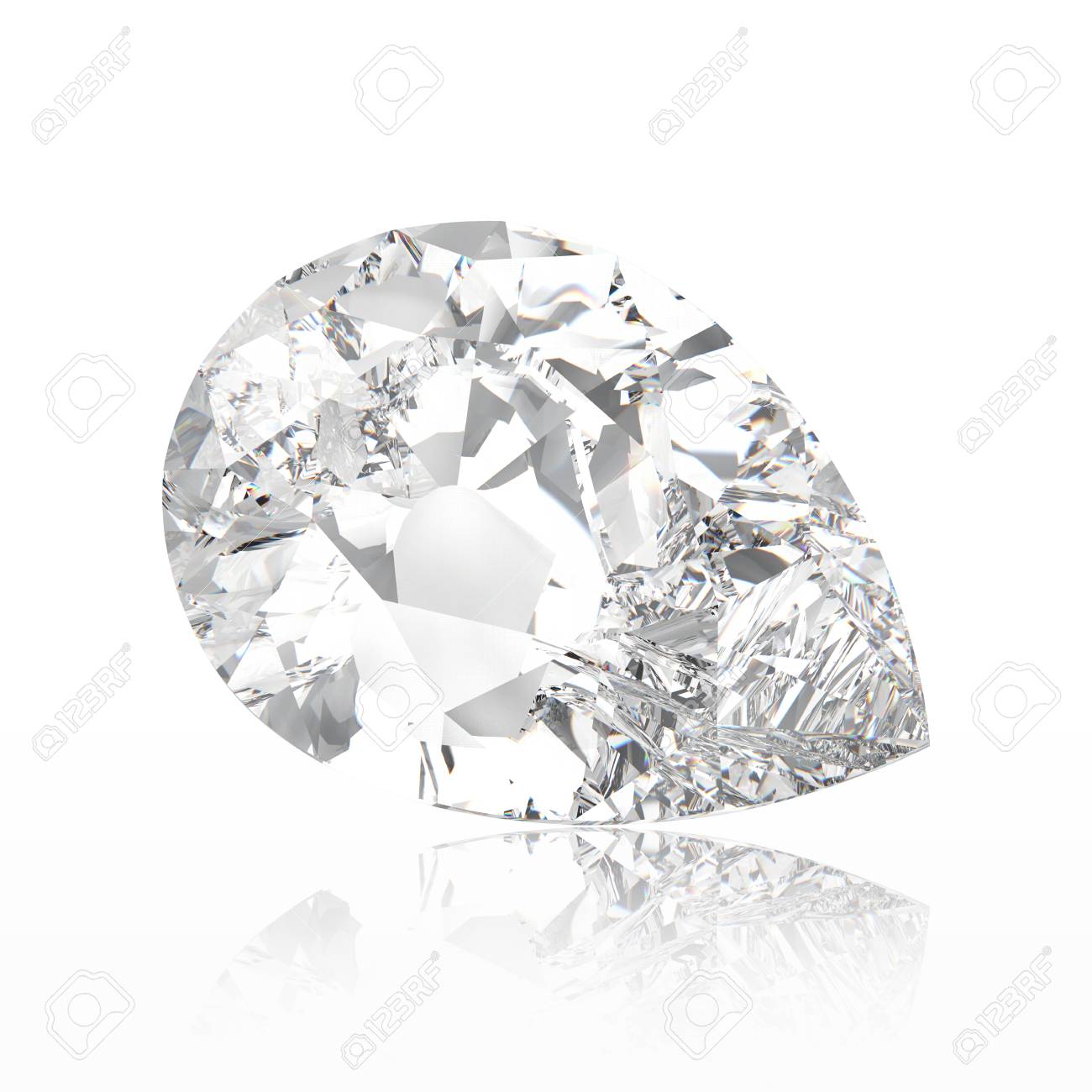 1300x1300 3d Illustration Pear Diamond Stone With Reflection On A White