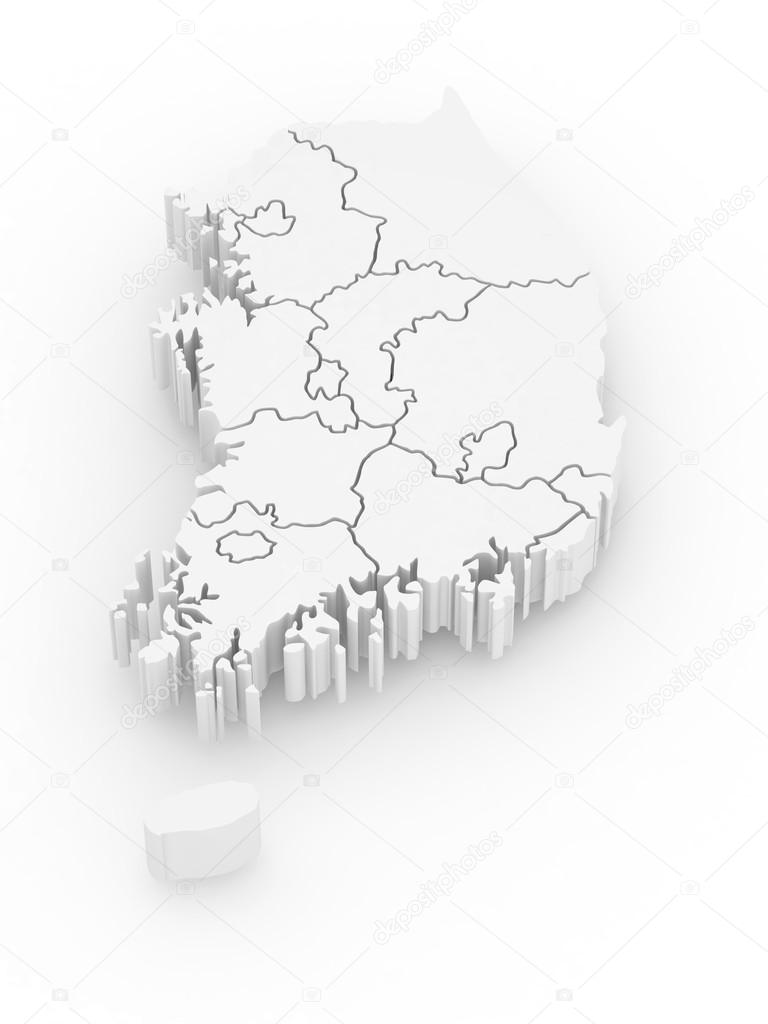 768x1024 Three Dimensional Map Of Southern Korea. Stock Photo