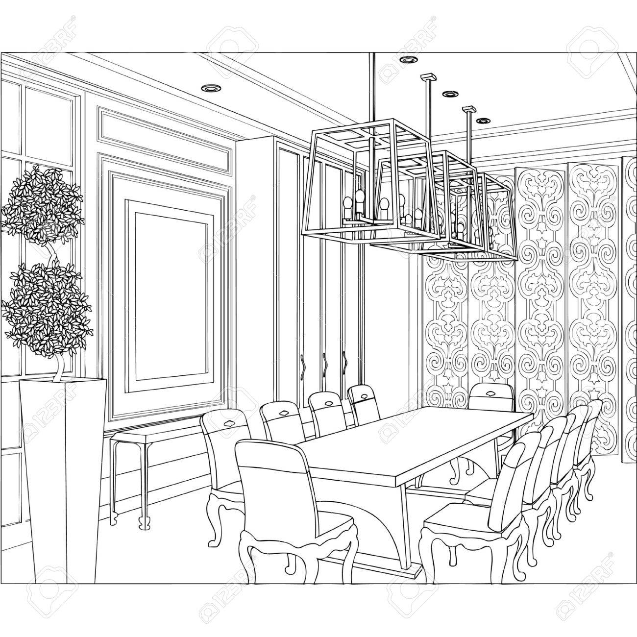1300x1300 Editable Vector Illustration Of An Outline Sketch Of A Interior