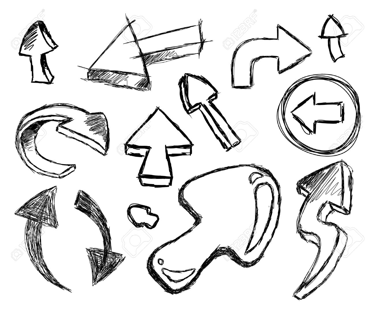1300x1090 Funny 3d Style Collection Of Hand Made Sketch Arrows Royalty Free