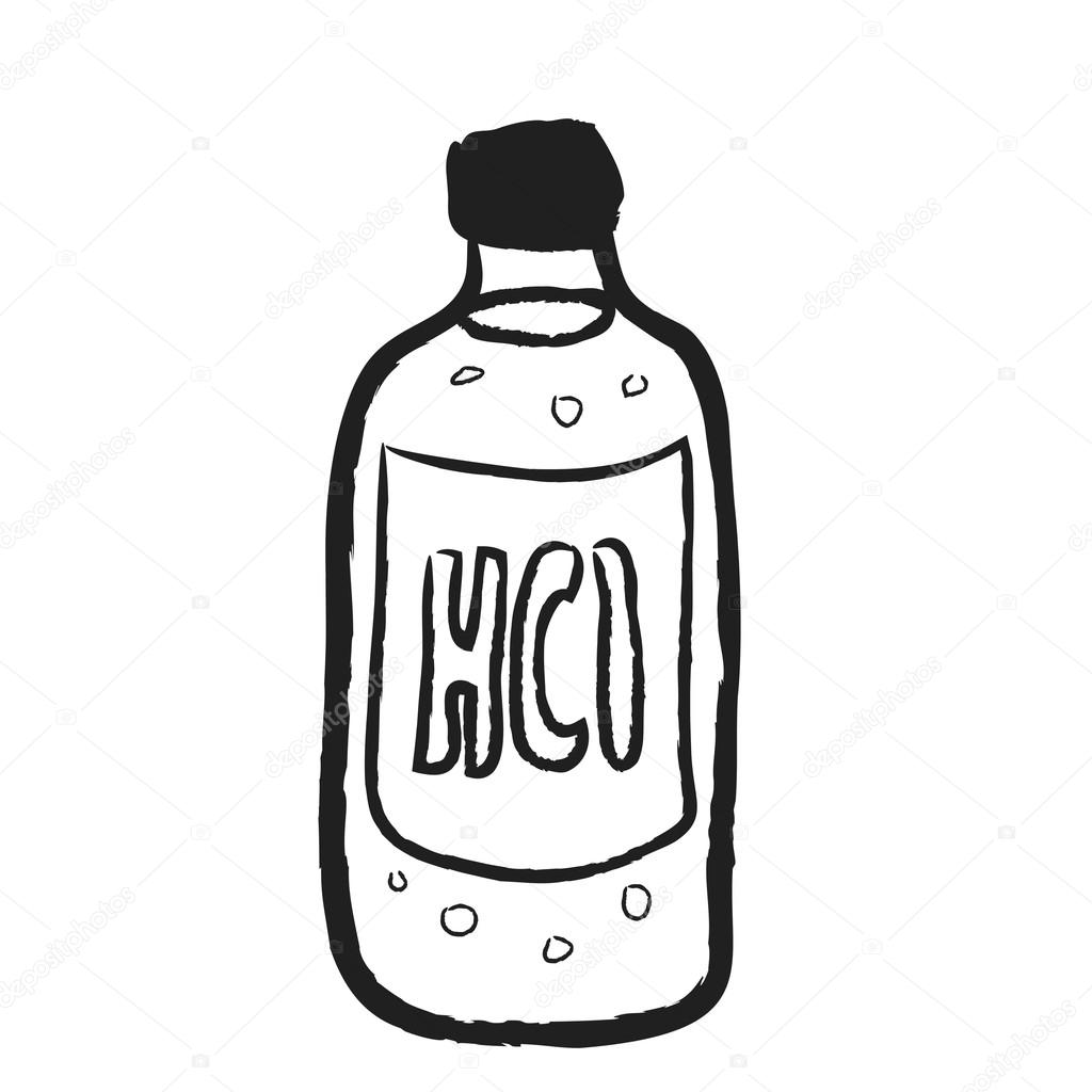 1024x1024 Doodle Bottle Of Hydrochloric Acid, Hcl, Illustration Icon Stock