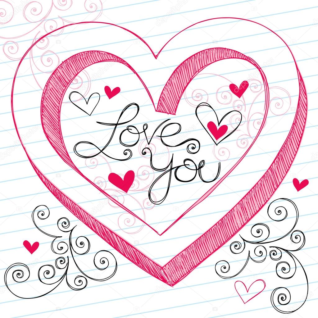1024x1024 I Love You 3d Heart Sketchy Doodles Vector Design Elements Stock