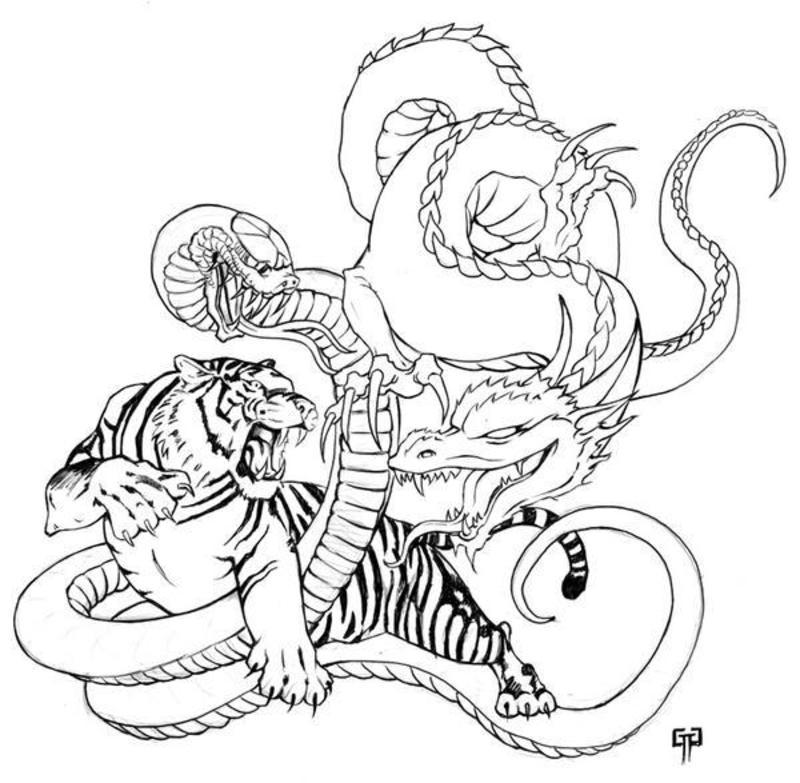 Мужчина змея и тигр. Тату дракон и тигр. Монада дракон тигр. Японский дракон раскраска. Тигр и дракон тату эскизы.
