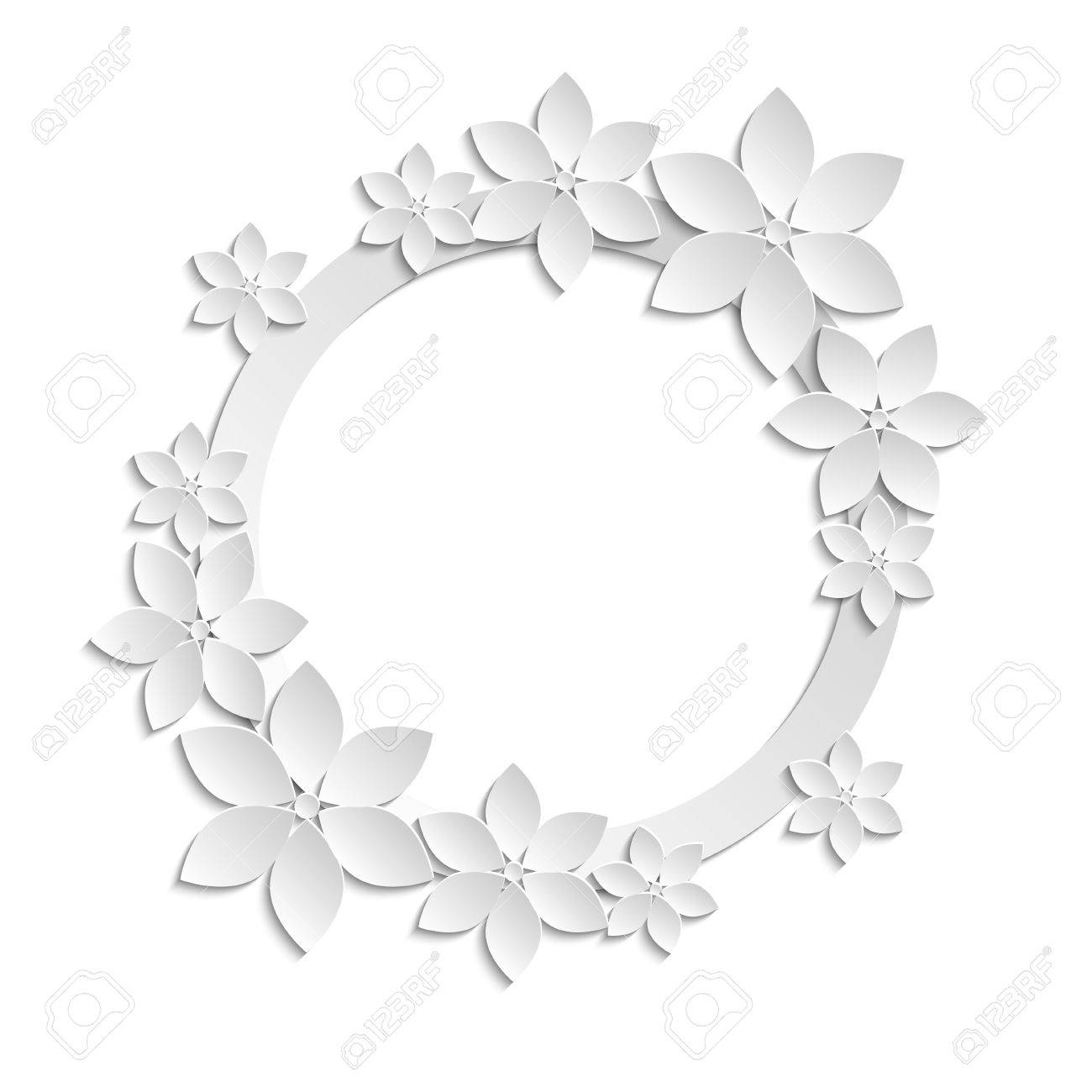 1300x1300 Decorative White Paper Cut Border With White Paper Flowers. 3d