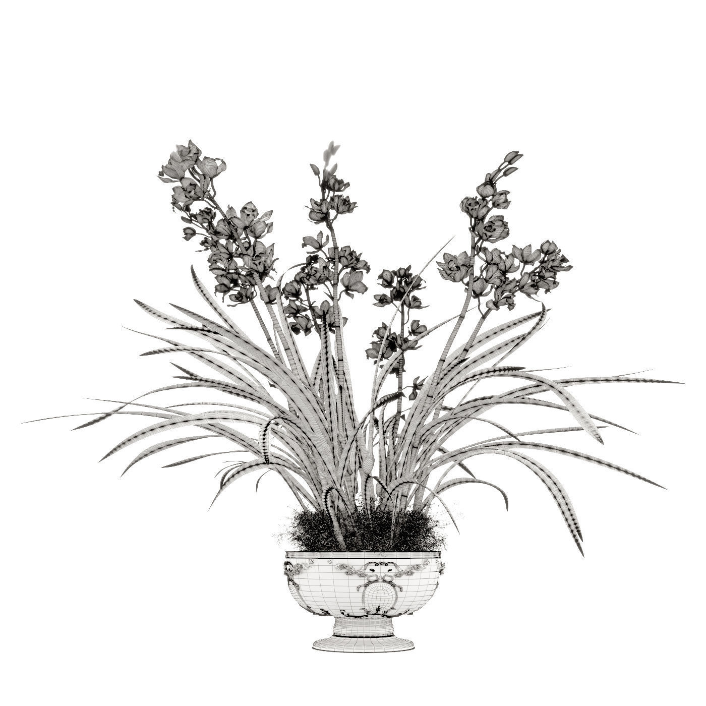 1400x1400 3d Orchid Cymbidium Vintage Vase Cgtrader