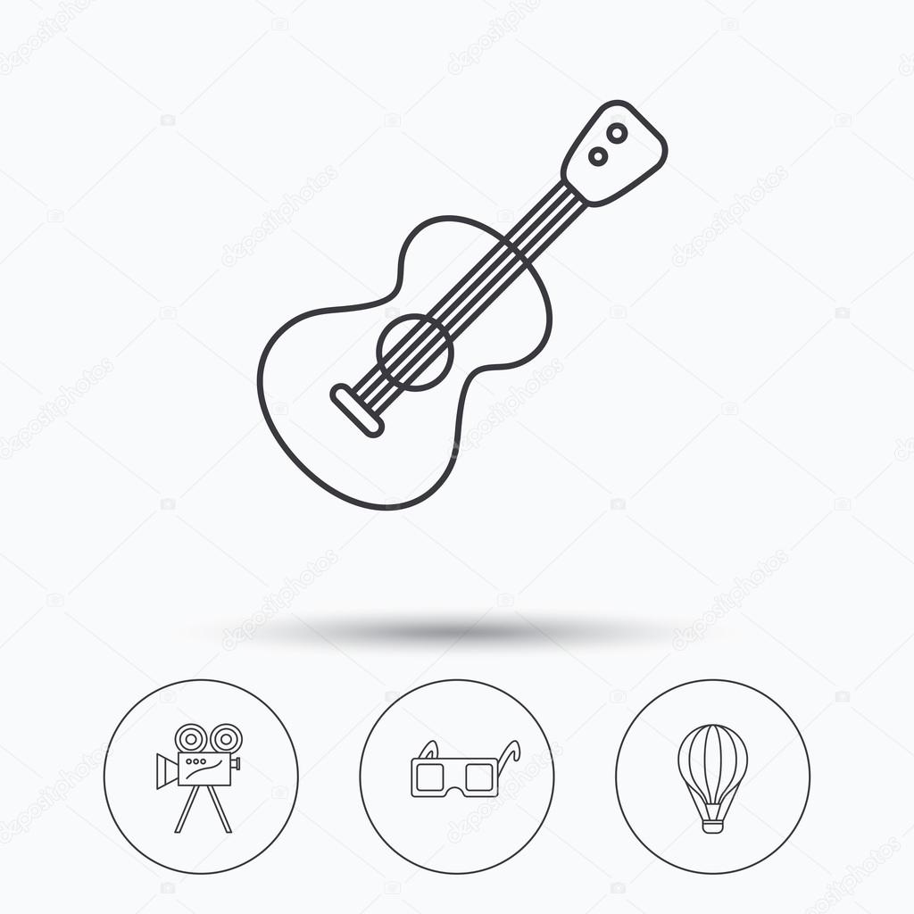 1024x1024 Guitar Music, 3d Glasses And Air Balloon Icons. Stock Vector