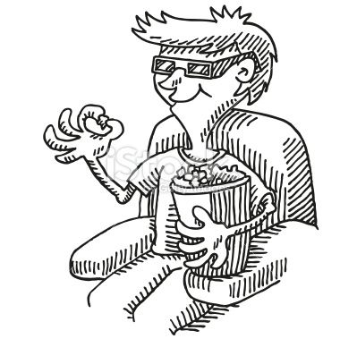 380x379 Hand Drawn Vector Drawing Of A Cartoon Boy Sitting In A Cinema